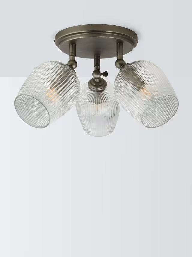 John Lewis Fulbrook 3 Dimmable Reeded Glass Shade Ceiling Spotlight - Clear