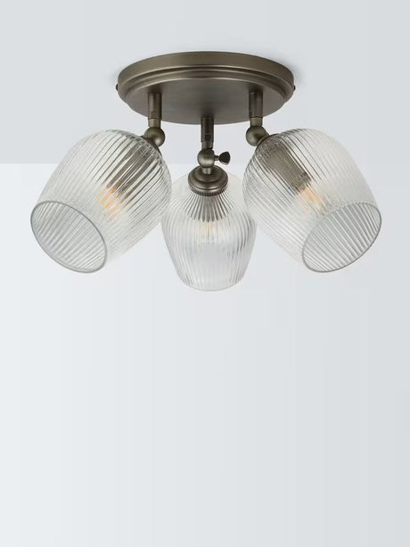 John Lewis Fulbrook 3 Dimmable Reeded Glass Shade Ceiling Spotlight - Clear