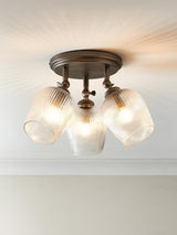 John Lewis Fulbrook 3 Dimmable Reeded Glass Shade Ceiling Spotlight - Clear