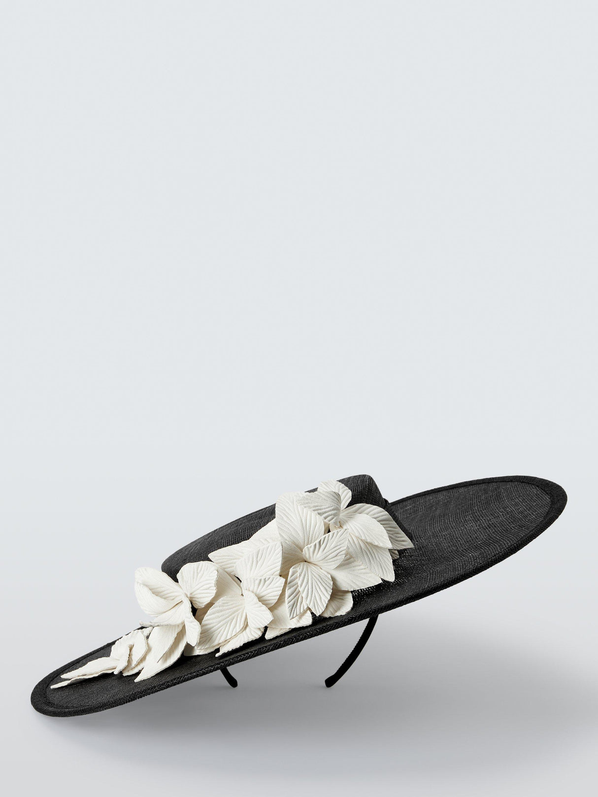 John Lewis Camille Medium Floral Boater Syle Fascinator - Leather- Black