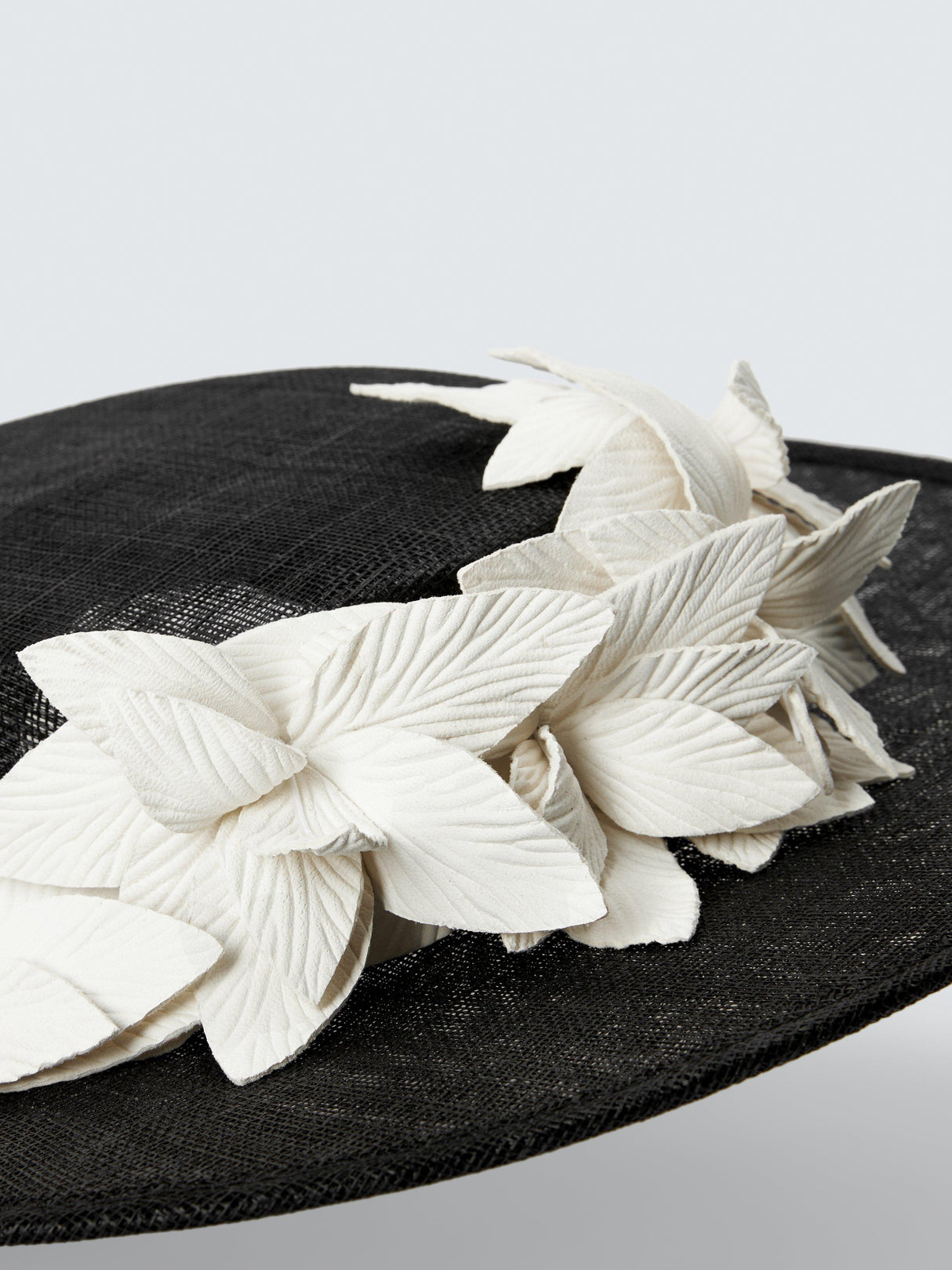 John Lewis Camille Medium Floral Boater Syle Fascinator - Leather- Black
