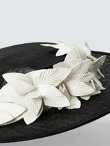 John Lewis Camille Medium Floral Boater Syle Fascinator - Leather- Black