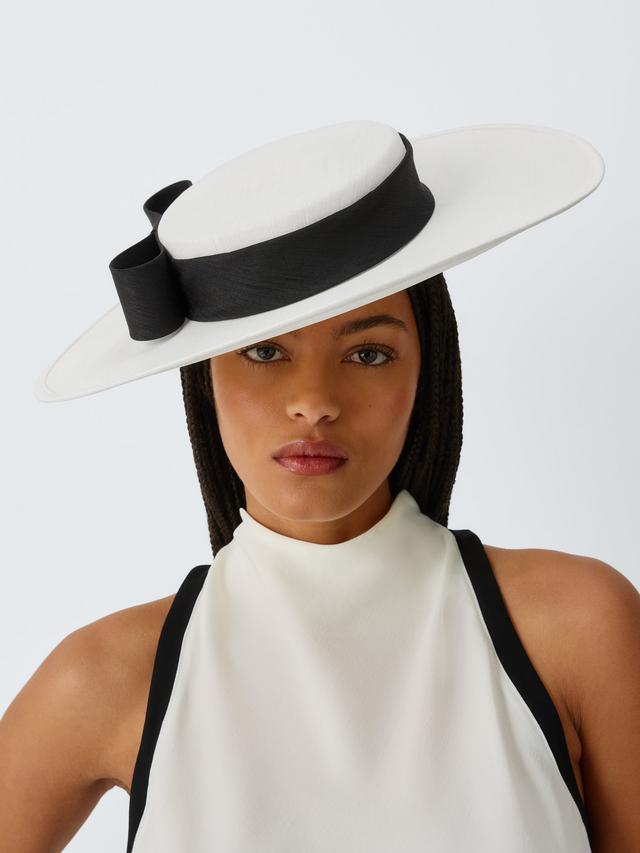 John Lewis Marina Boater Bow Race Day Wedding Occation Hat - Ivory/Black