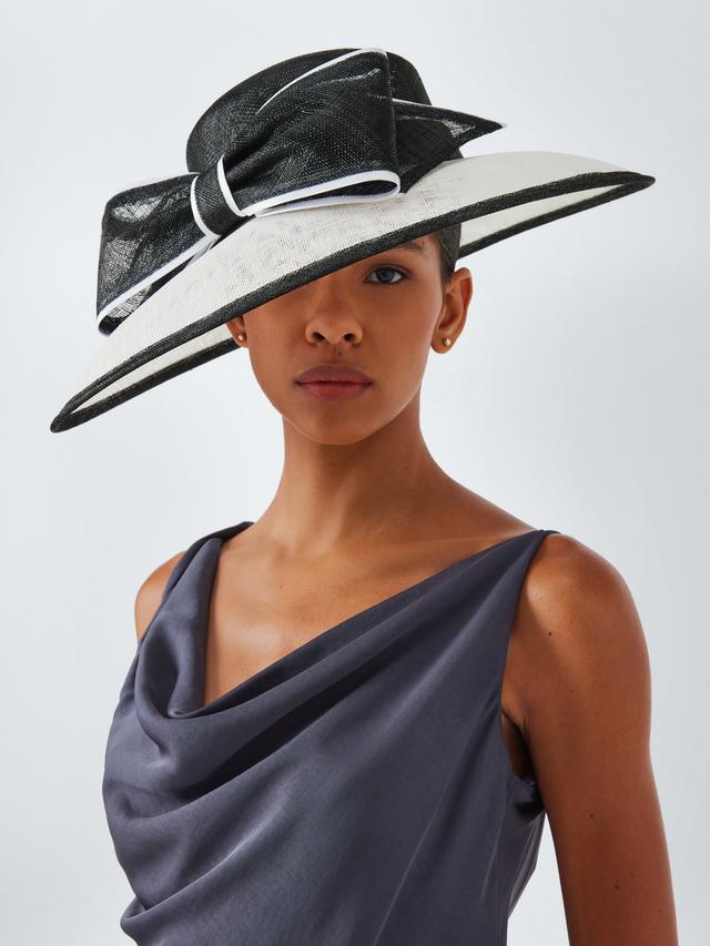 John Lewis Betty Wedding Asymmetric Woven Downturn Brim Bow Hat White/Black