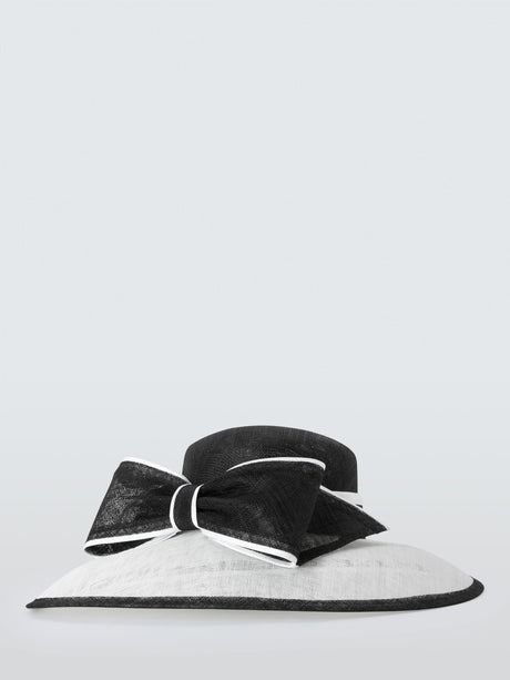 John Lewis Betty Wedding Asymmetric Woven Downturn Brim Bow Hat White/Black