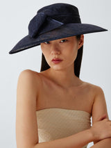 John Lewis Betty Woven East West Downturn Brim Bow Wedding Occasion Hat Navy