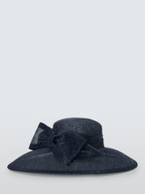 John Lewis Betty Woven East West Downturn Brim Bow Wedding Occasion Hat Navy