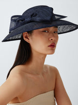 John Lewis Betty Woven East West Downturn Brim Bow Wedding Occasion Hat Navy