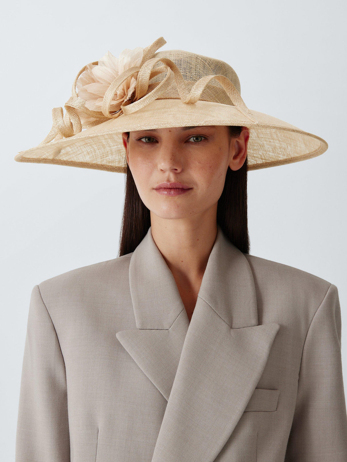 John Lewis Women's Heather Wide Brim Abaca Occasion Wedding Hat - Champagne