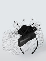 John Lewis Ambrose Race Day Wedding Floral Veil Beret Fascinator - Black