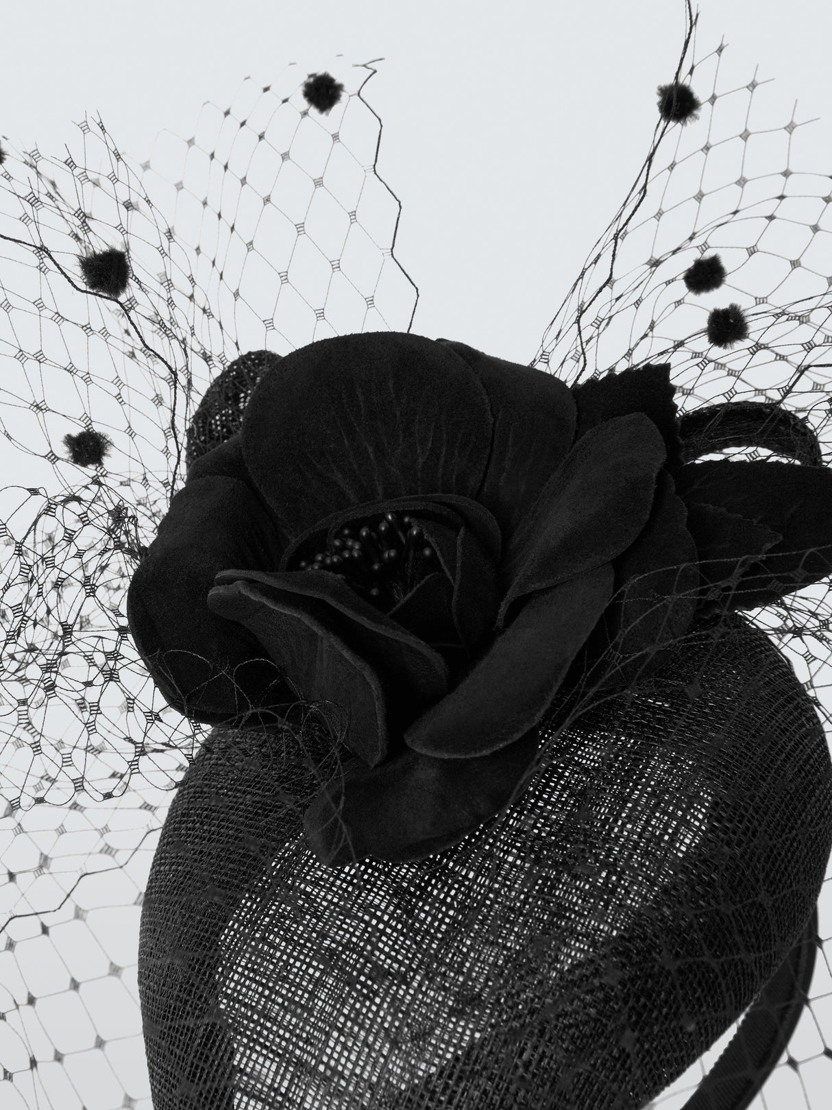 John Lewis Ambrose Race Day Wedding Floral Veil Beret Fascinator - Black