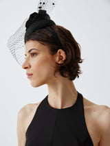 John Lewis Ambrose Race Day Wedding Floral Veil Beret Fascinator - Black