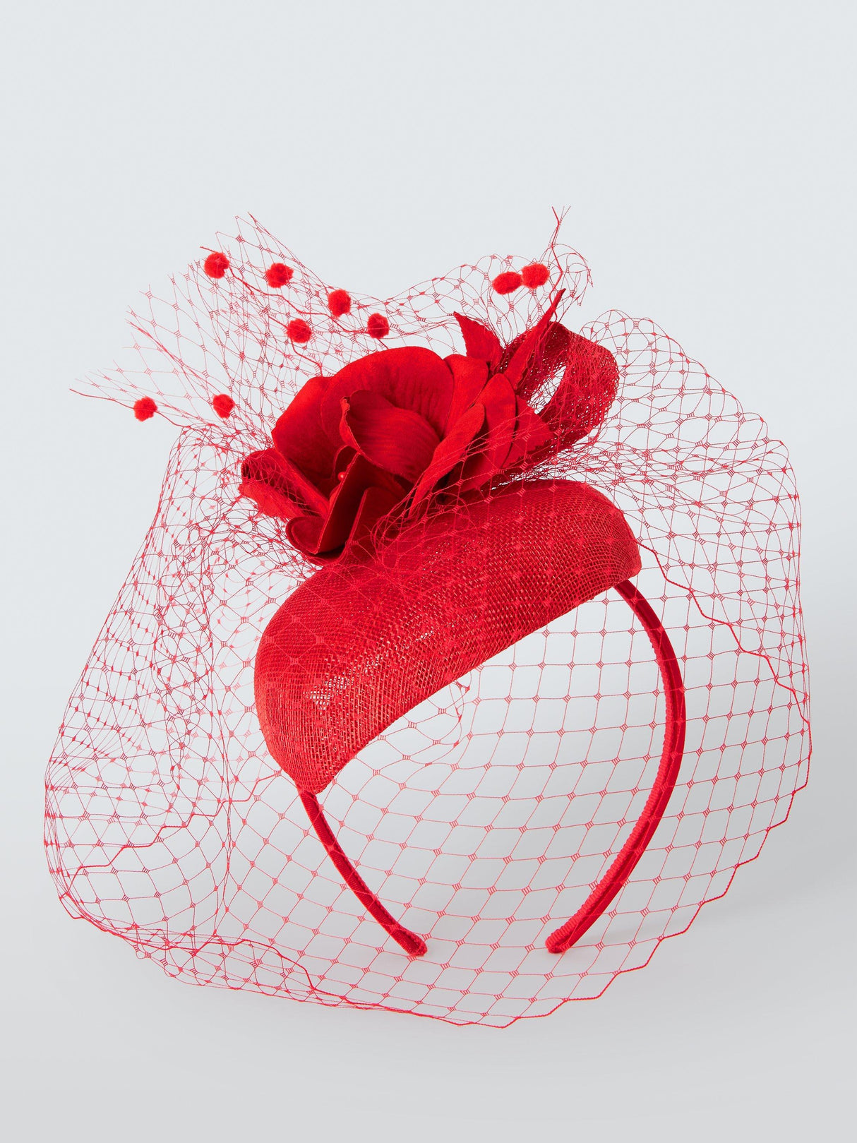 John Lewis Ambrose Wedding Race Day Abaca Beret Fascinator with Veil - Red