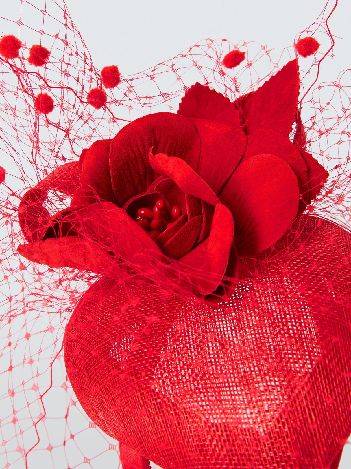 John Lewis Ambrose Wedding Race Day Abaca Beret Fascinator with Veil - Red