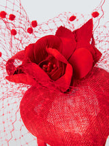 John Lewis Ambrose Wedding Race Day Abaca Beret Fascinator with Veil - Red