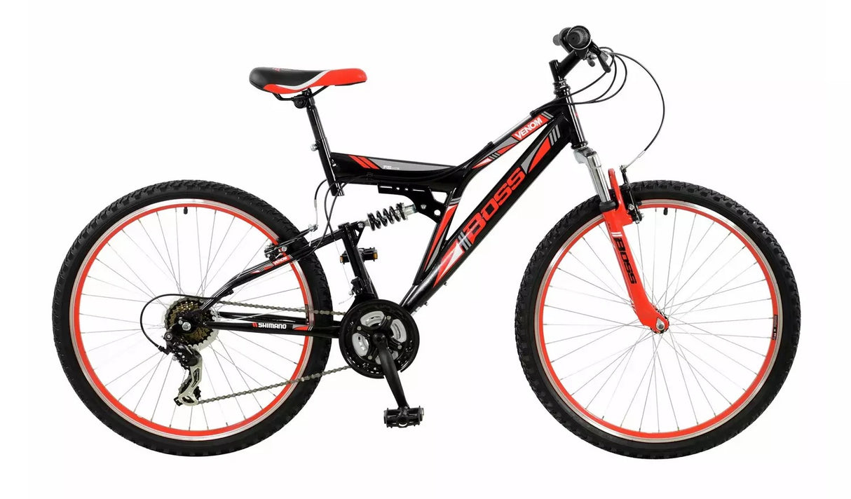 Boss Venom Full Suspension Mountain Bike 26" Wheels - 18" Frame - Black/Red