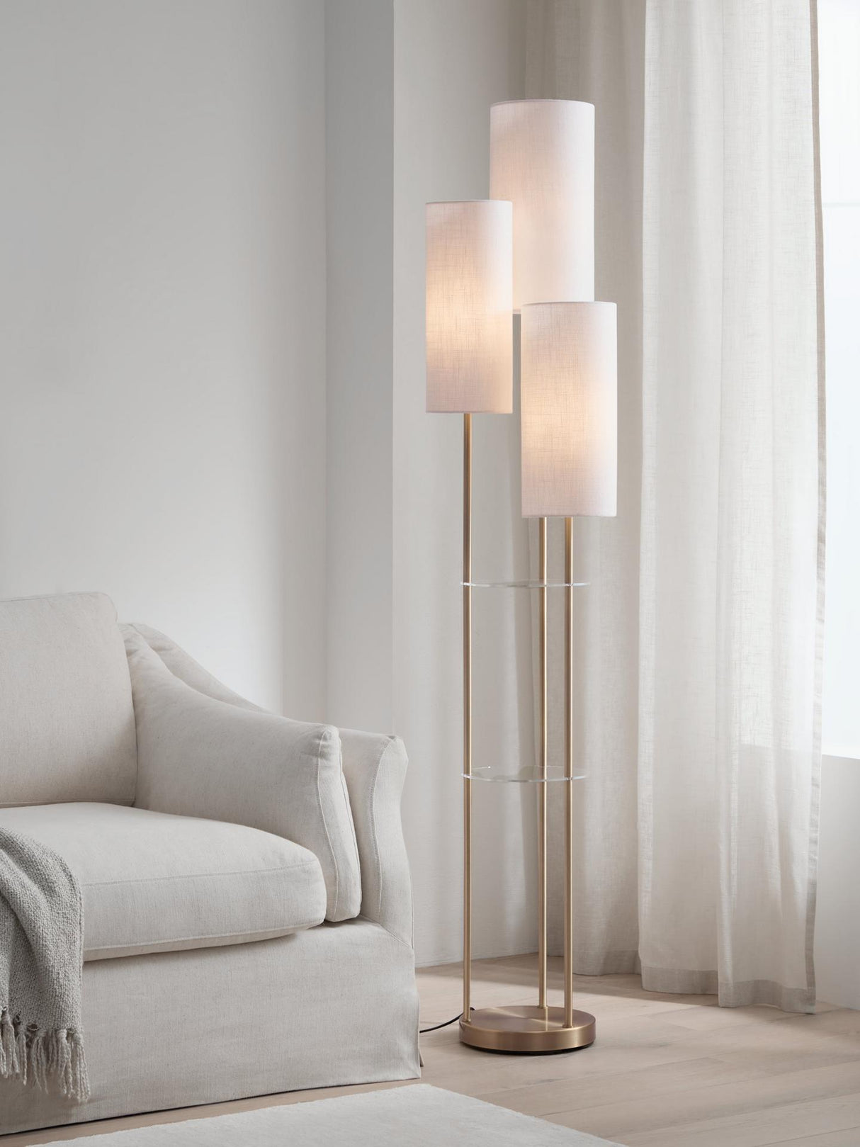 John Lewis Cluster Trio Shelf Floor Lamp 3 Light Shelves E27 173cm - Brass