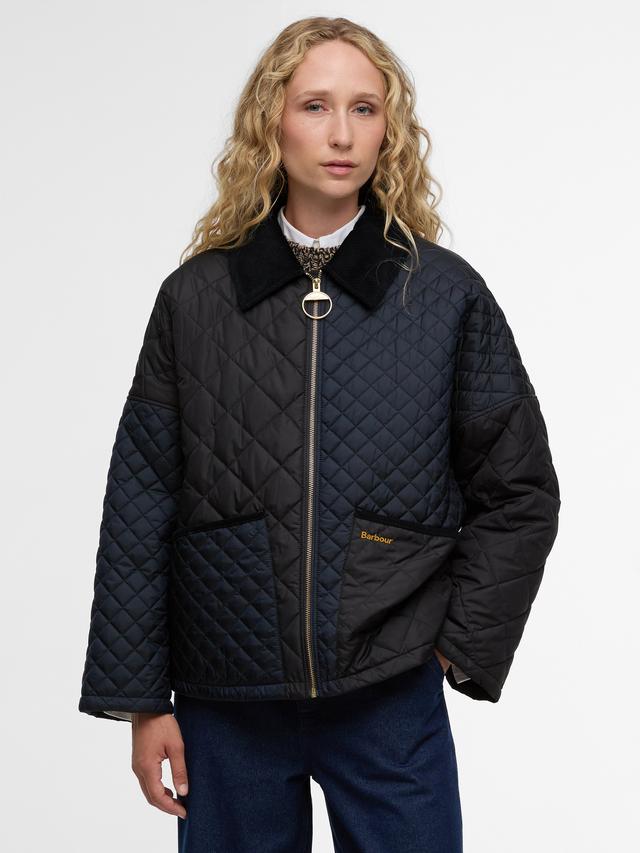 Barbour Danby Quilted Jacket Straight Cut Long Sleeve - Navy/Black - Size  8