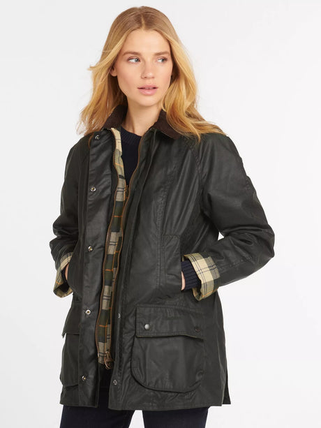 Barbour Women's Beadnell Classic Country Style Waxed Jacket - Sage - UK 14
