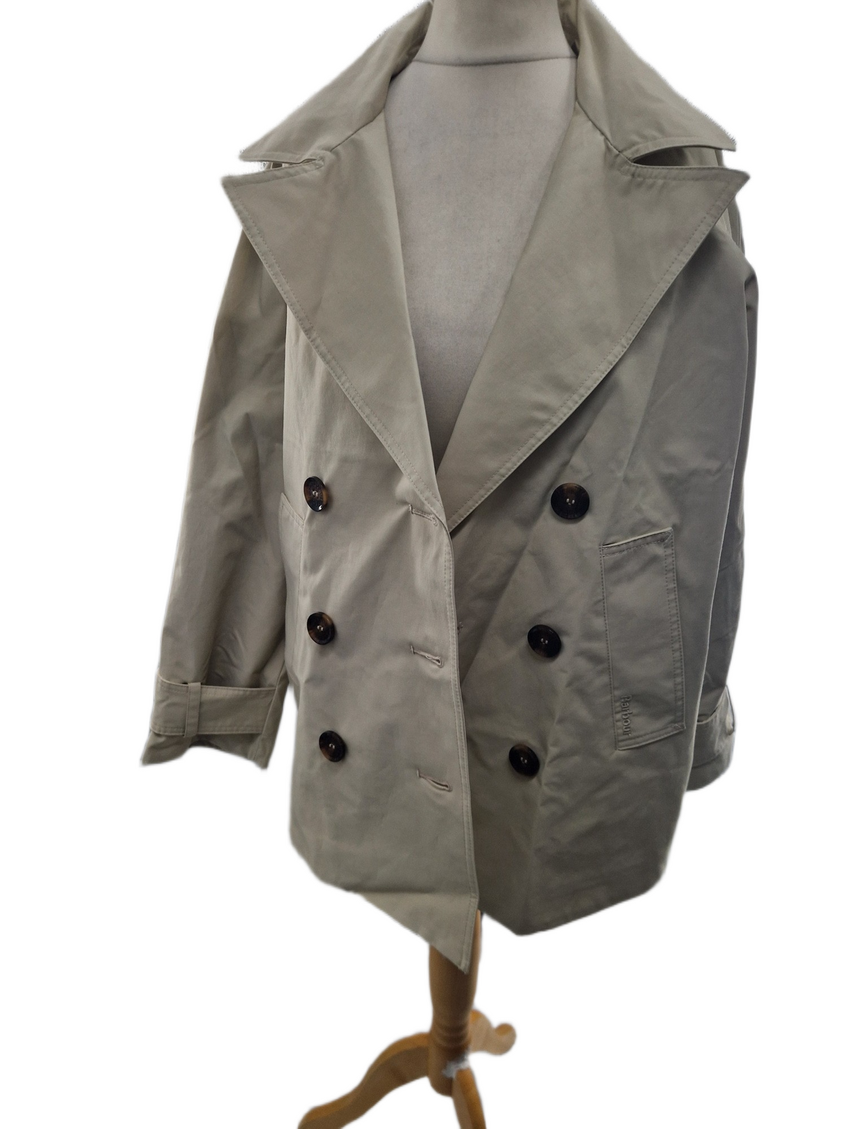 Barbour Maisy Double Breasted Showerproof Trench Coat - Mist/Tartan - UK 6