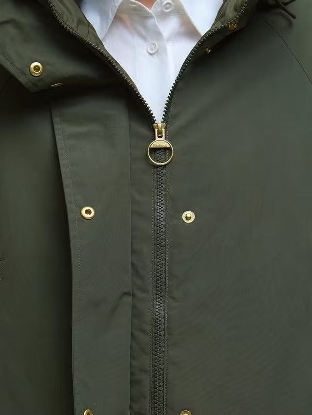 Barbour Womens Catalina Showerproof Hooded Knee Length Jacket - Olive - UK 8