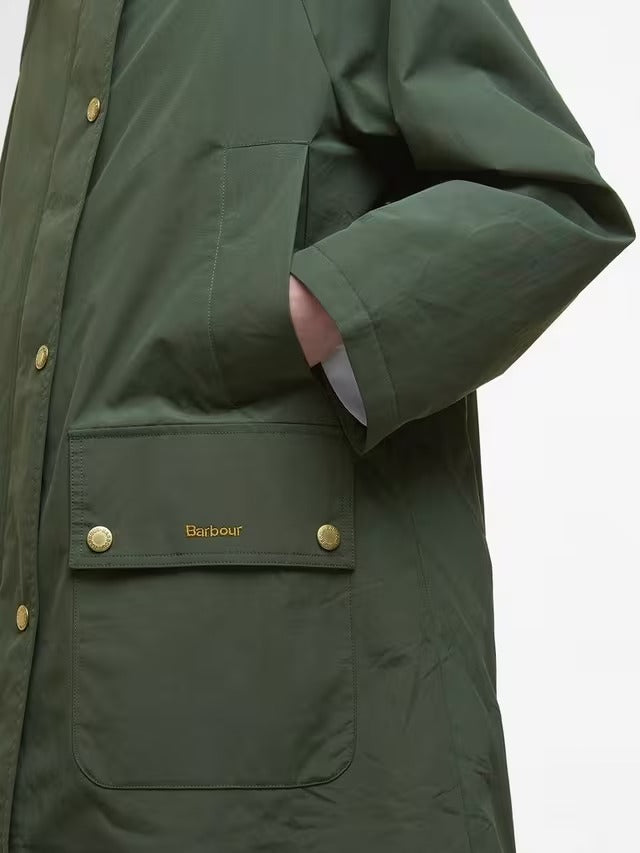 Barbour Womens Catalina Showerproof Hooded Knee Length Jacket - Olive - UK 8
