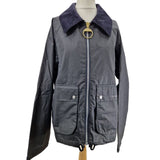 Barbour Marron Women’s Waxed Cotton Cord Collar Short Jacket - UK 14 Black