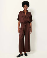 Sessun Women's Alfassa Night Tie Front Blouse Shirt - Brown/Moka - Medium