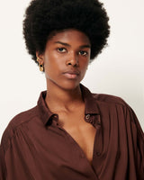 Sessun Women's Alfassa Night Tie Front Blouse Shirt - Brown/Moka - Medium