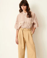 Sessun Balanca Cropped Patch Pockets Buttons Stripes Shirt - Rosasand - M