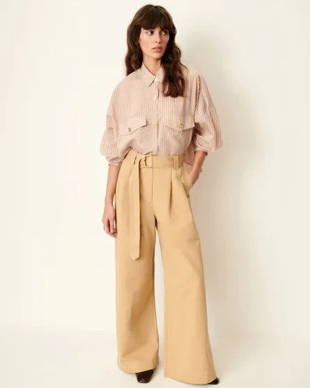 Sessun Balanca Cropped Patch Pockets Buttons Stripes Shirt - Rosasand - M