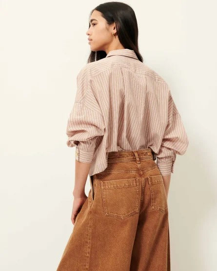 Sessun Balanca Cropped Patch Pockets Buttons Stripes Shirt - Rosasand - M