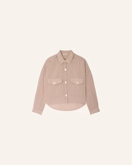 Sessun Balanca Cropped Patch Pockets Buttons Stripes Shirt - Rosasand - M