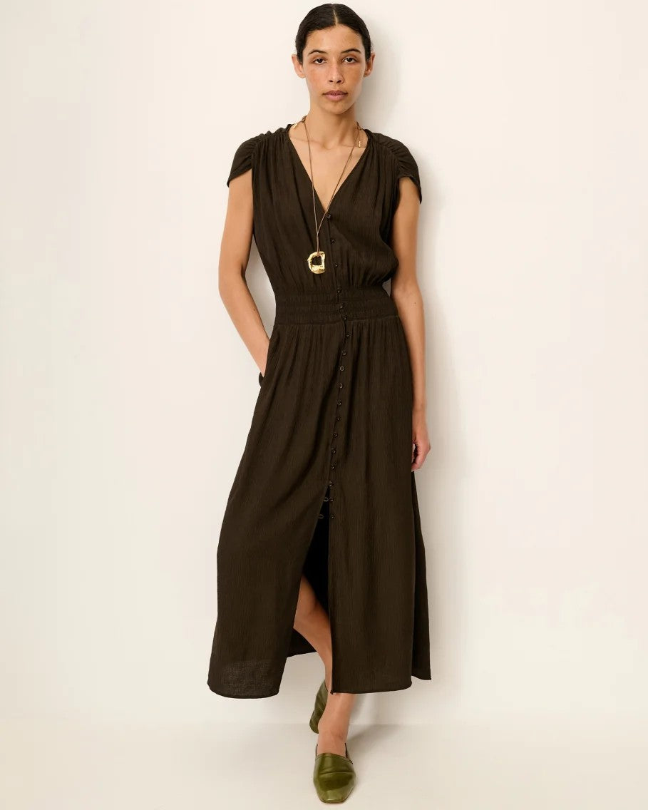 Sessun Galiane Maxi Buttoned Fitted Sleeveless Womens Dress - Brown - Medium