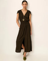 Sessun Galiane Maxi Buttoned Fitted Sleeveless Womens Dress - Brown - Medium