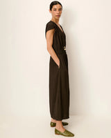 Sessun Galiane Maxi Buttoned Fitted Sleeveless Womens Dress - Brown - Medium