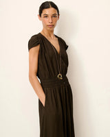 Sessun Galiane Maxi Buttoned Fitted Sleeveless Womens Dress - Brown - Medium