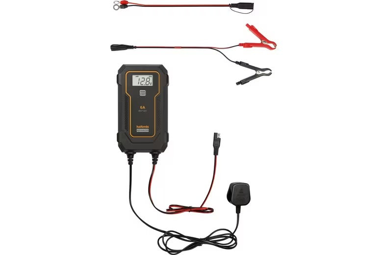 Halfords Advanced 6A Car Smart Battery LCD Charger & Maintainer - Black