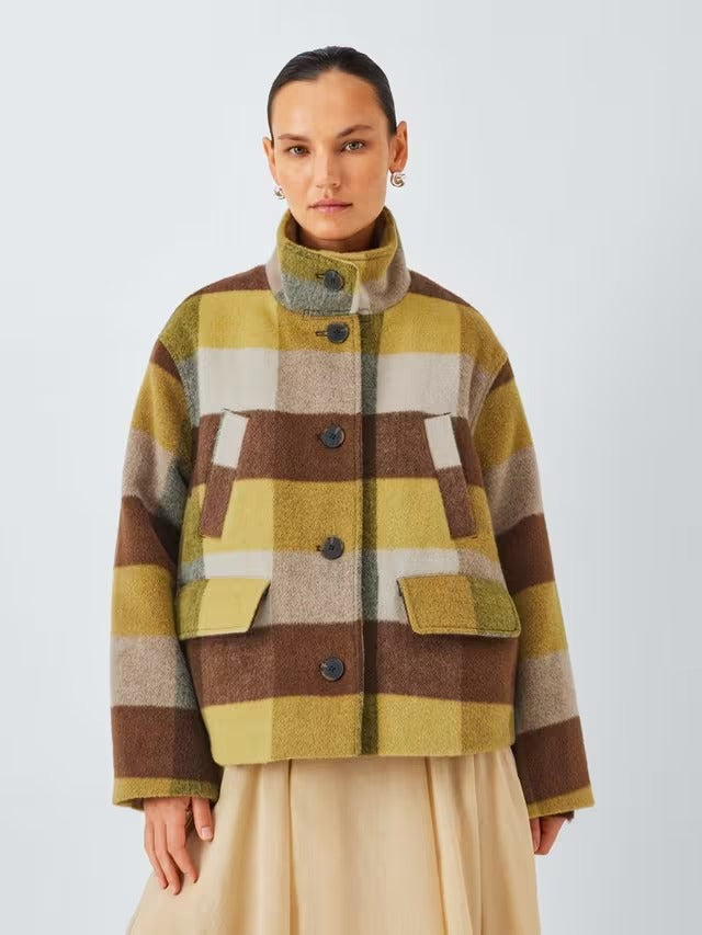 AND/OR Women's Check Side Pocket Wool Blend Coat - Yellow/Brown - UK 16