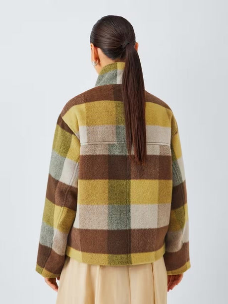 AND/OR Women's Check Side Pocket Wool Blend Coat - Yellow/Brown - UK 16