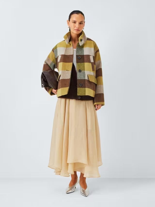AND/OR Women's Check Side Pocket Wool Blend Coat - Yellow/Brown - UK 16