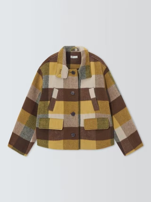 AND/OR Women's Check Side Pocket Wool Blend Coat - Yellow/Brown - UK 16