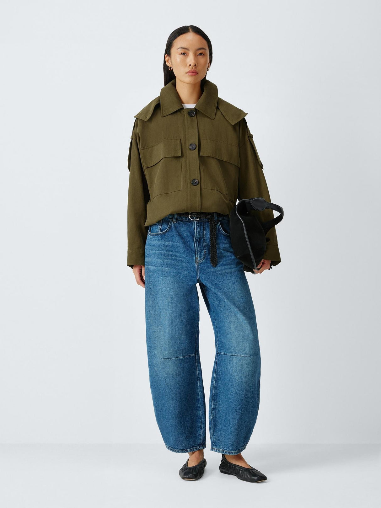 AND/OR Women's Boxy Trench Cotton Blend Short  Jacket - Khaki Green - UK 10