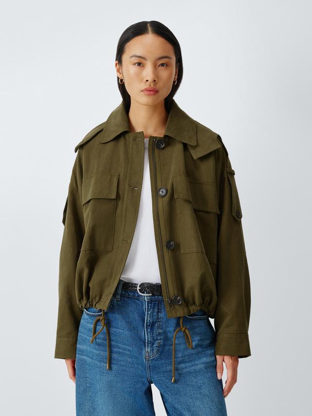 AND/OR Boxy Casual Women's Short Regular Collared Jacket - Khaki - Size14