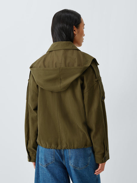 AND/OR Boxy Casual Women's Short Regular Collared Jacket - Khaki - Size14