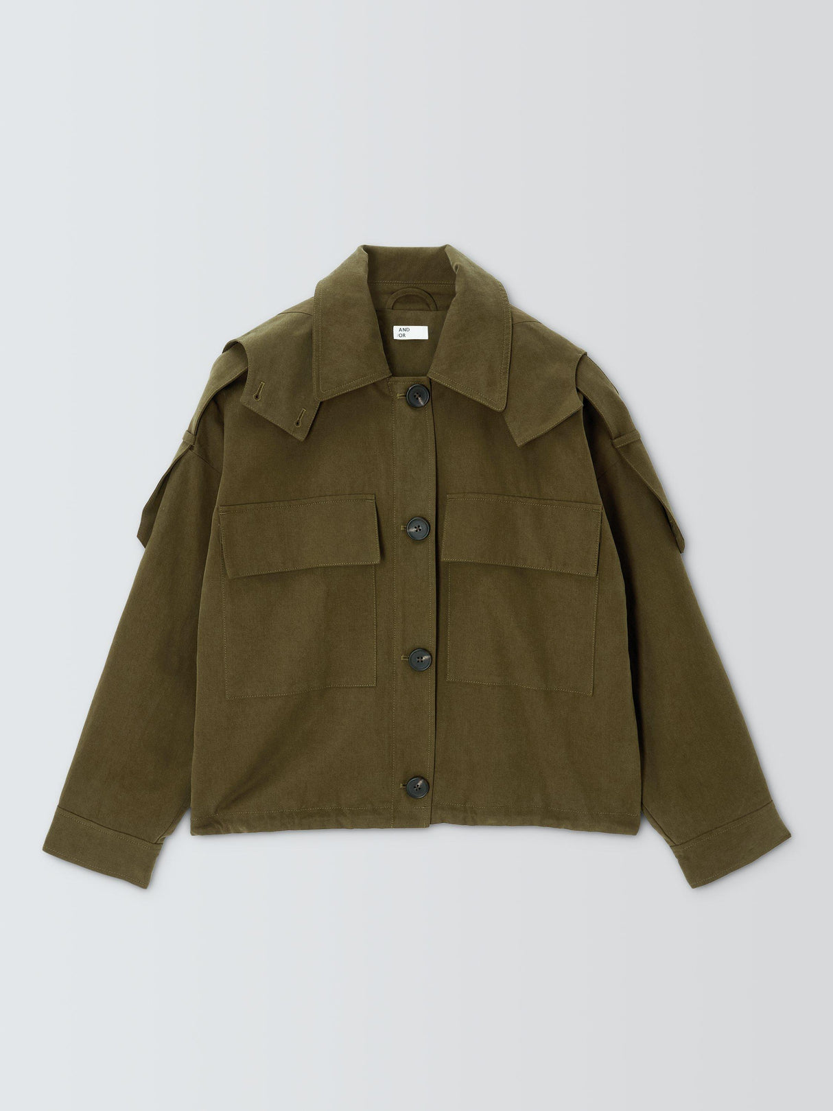 AND/OR Boxy Casual Women's Short Regular Collared Jacket - Khaki - Size14