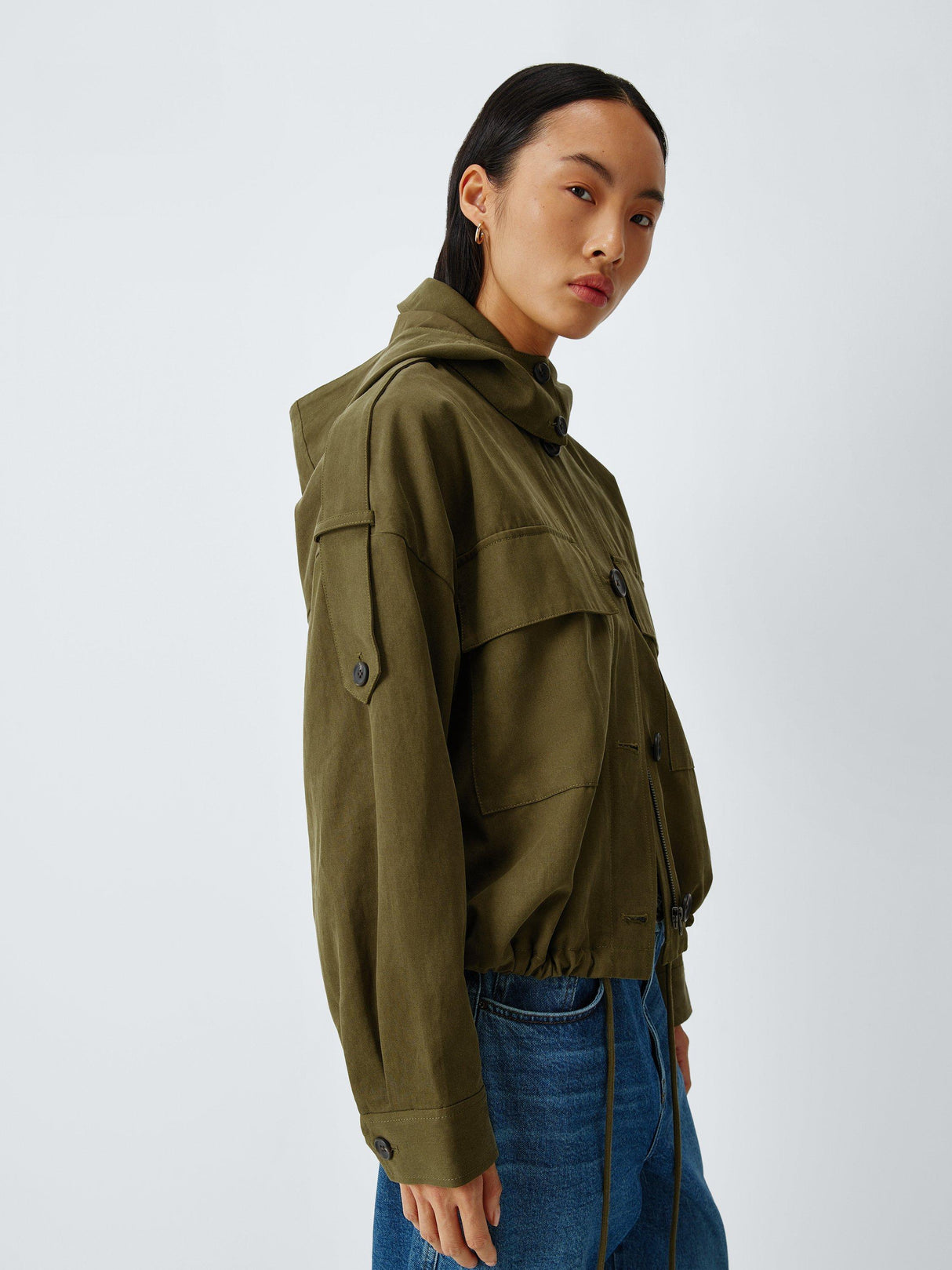 AND/OR Boxy Casual Women's Short Regular Collared Jacket - Khaki - Size14