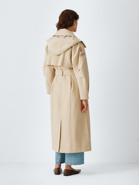 AND/OR Women's Hooded Relaxed Fit Longline Trench Coat - Natural - UK 8