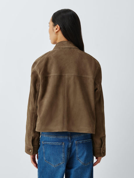 AND/OR Womens Sofia Pure Suede Boxy Short Long Sleeve Jacket - Olive - UK 16