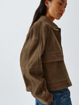 AND/OR Womens Sofia Pure Suede Boxy Short Long Sleeve Jacket - Olive - UK 16